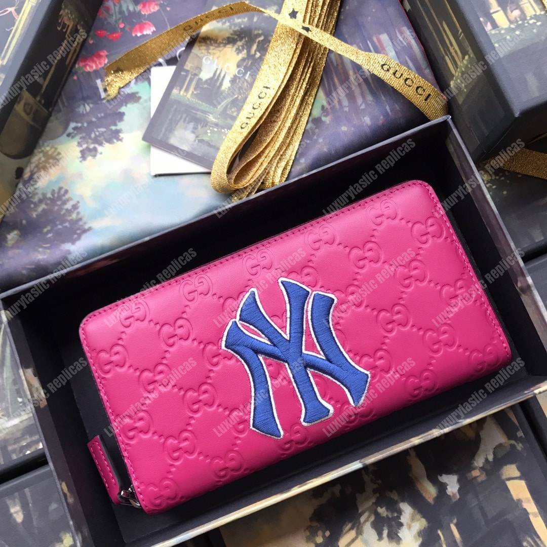 G*u*i fuchsia zip around wallet with ny yankees™ patch