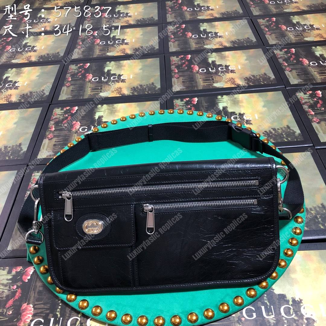 G*u*i medium soft leather messenger bag black