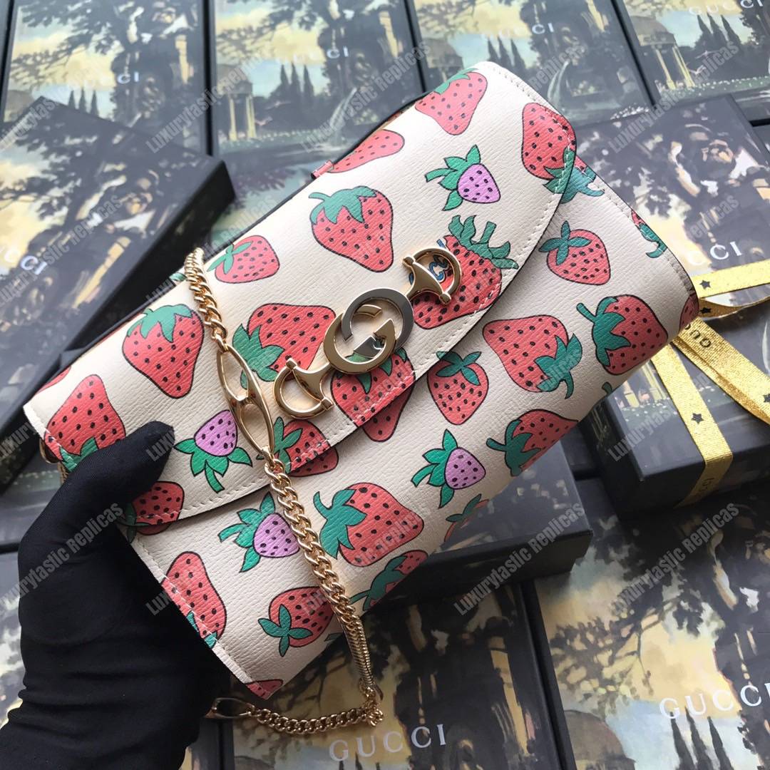 G*u*i zumi strawberry print smooth leather small shoulder bag
