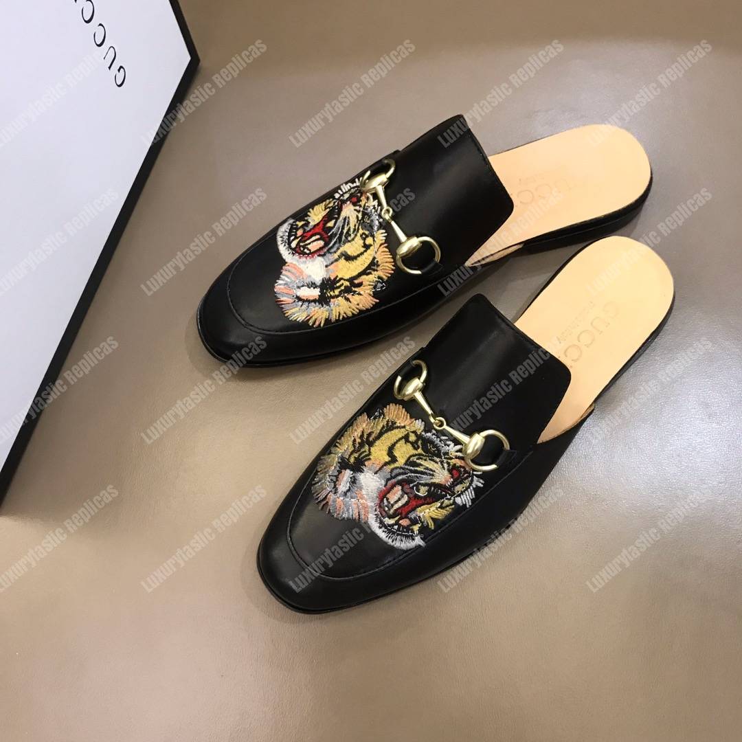G*u*i princetown leather tiger slipper black