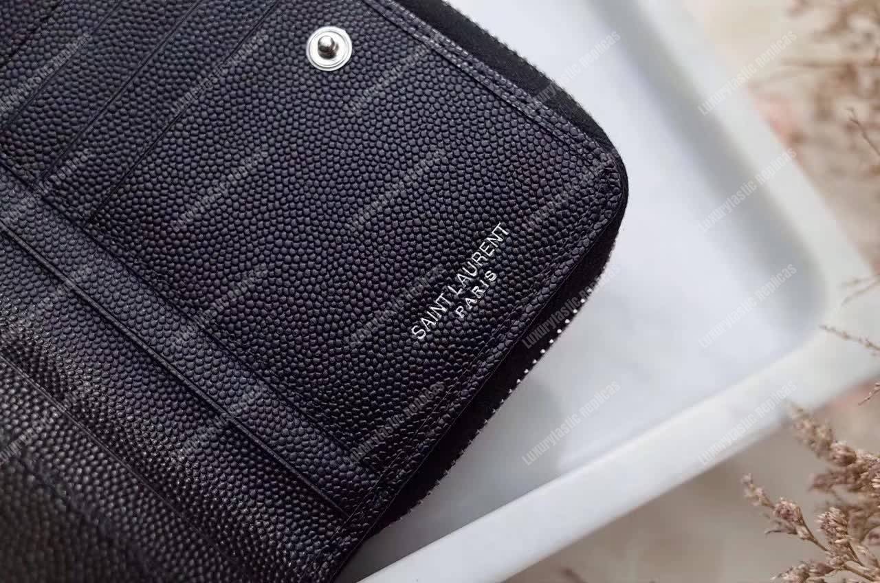 Saint Laurent Compact Zip Around Wallet Black Grain De Poudre