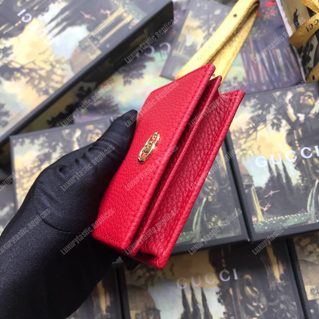 G*u*i leather card case wallet hibiscus red