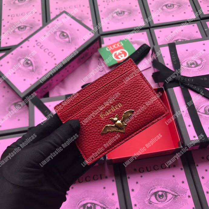 G*u*i garden leather card case red with bat