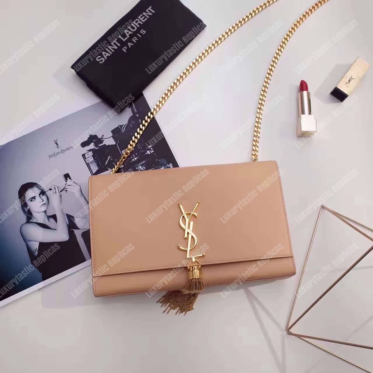 Saint Laurent Kate Medium With Tassel In Smooth Leather Powder