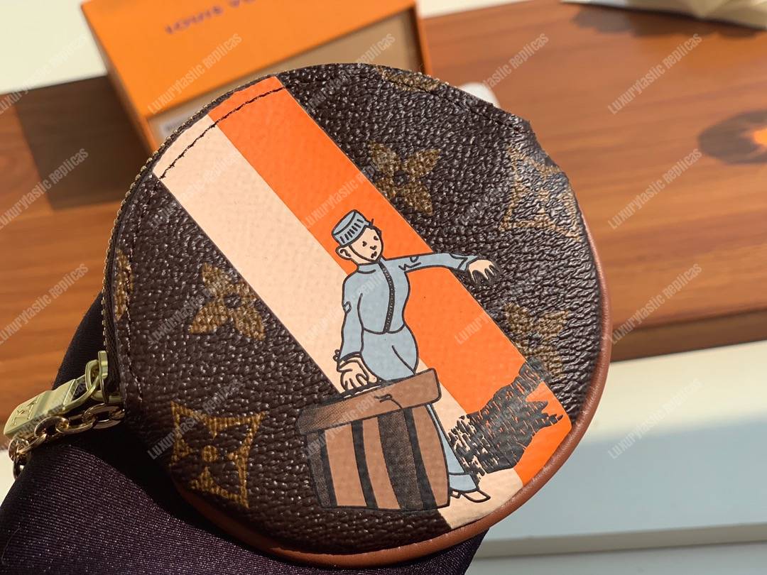LV Round Coin Purse Monogram Orange White