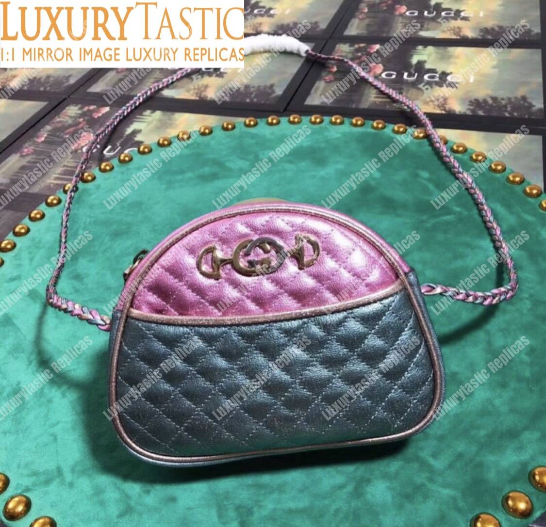 G*u*i laminated leather mini bag pink and blue