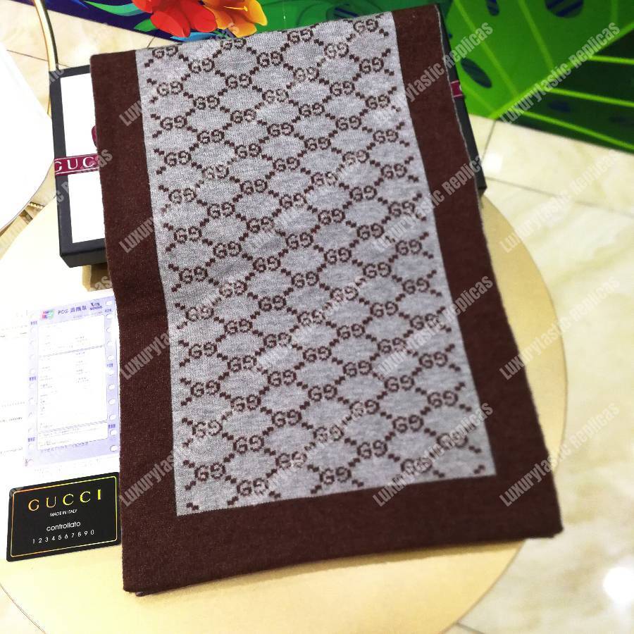 G*u*i monogram gg wool scarf grey burgundy