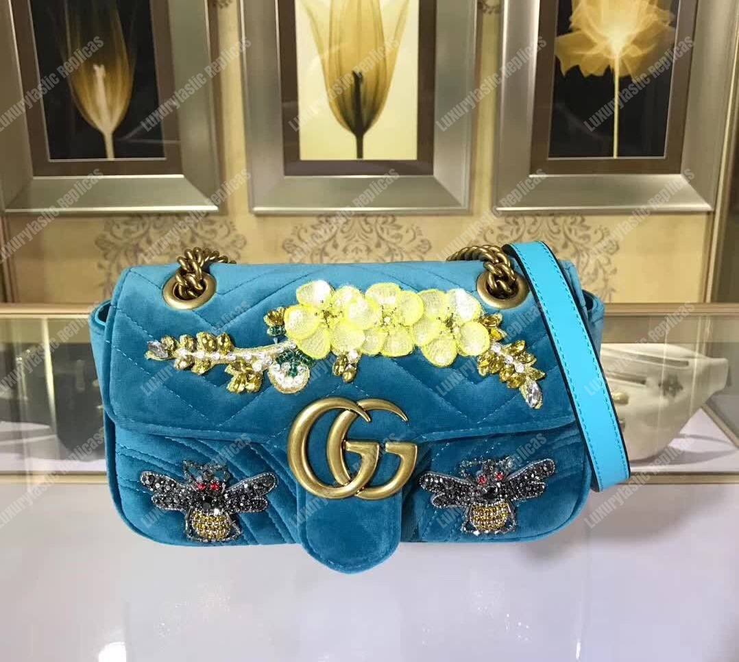 G*u*i gg marmont embroidered velvet mini bag bee