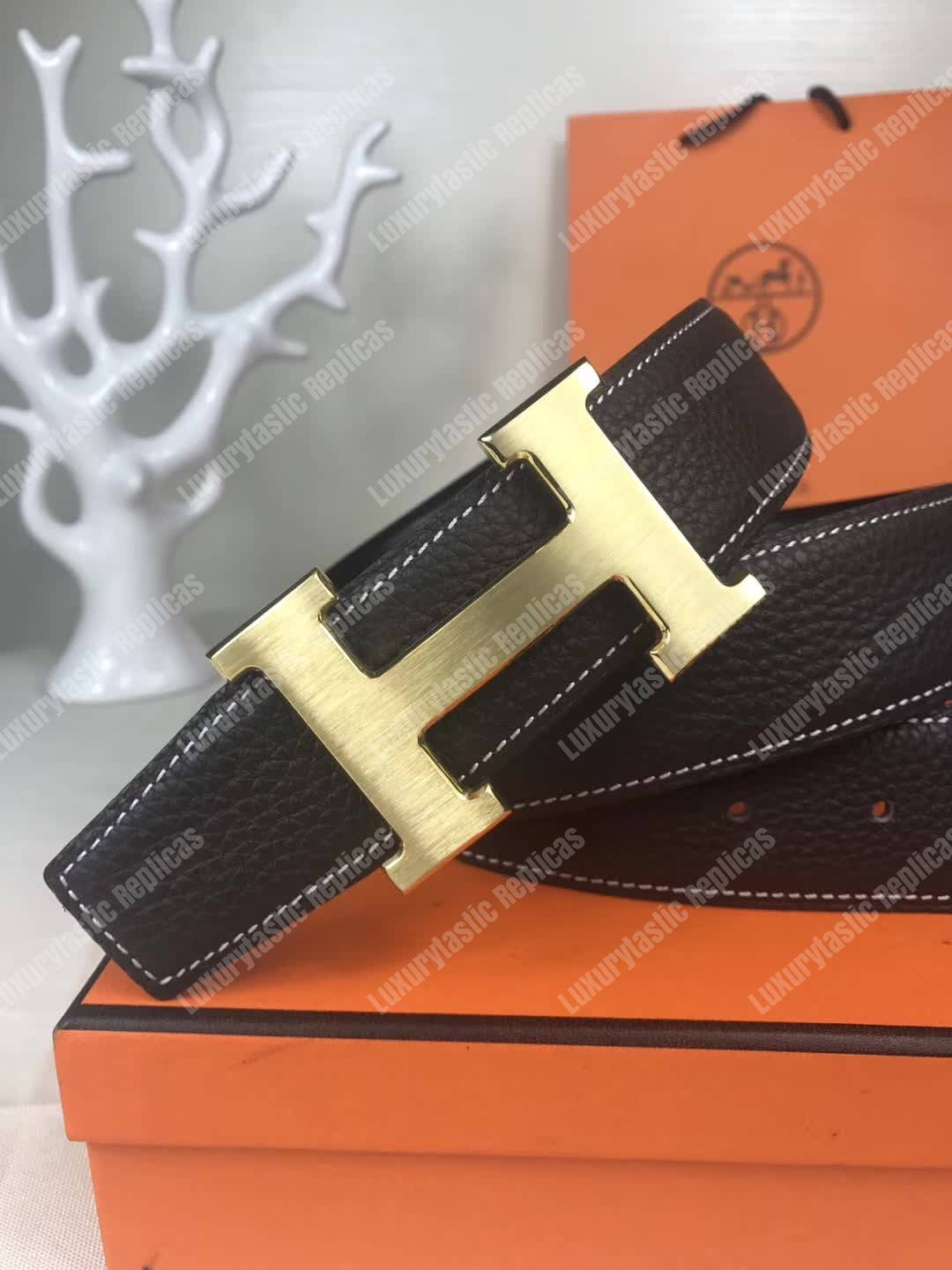 H**mes h belt buckle reversible leather strap black/brown