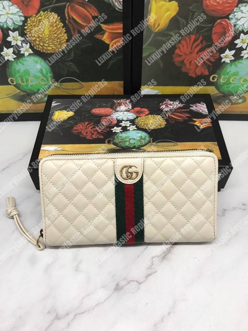 G*u*i leather zip around with double g off-white
