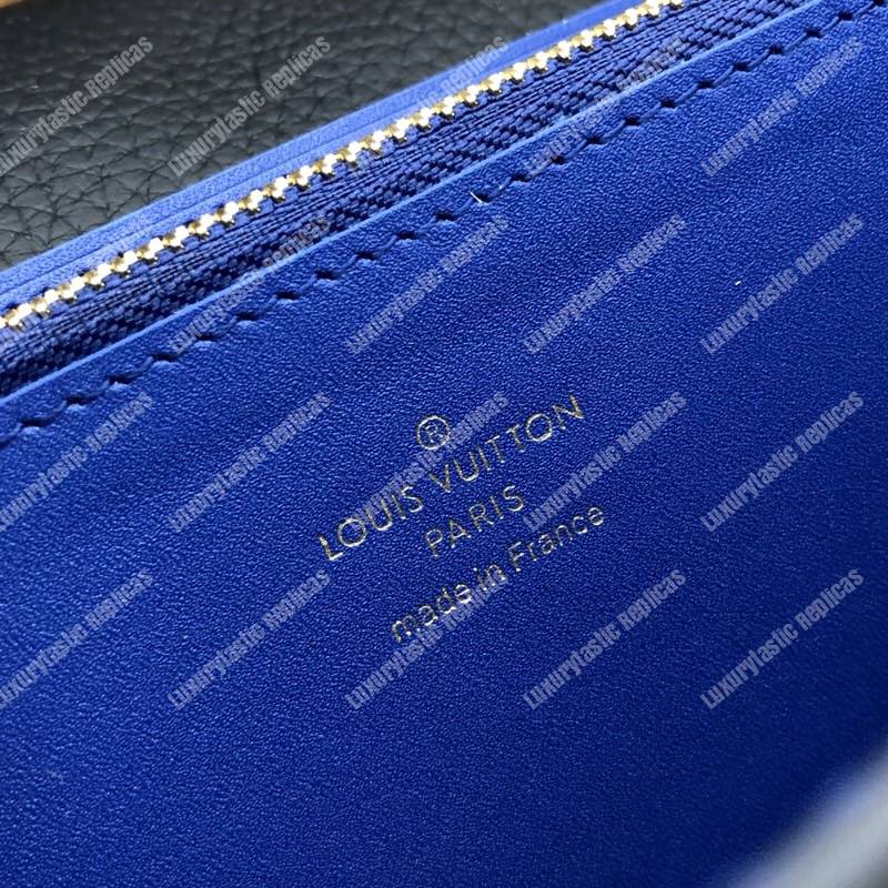 LV Capucines Wallet Taurillon Noir Leather Monogram Blue Flowers