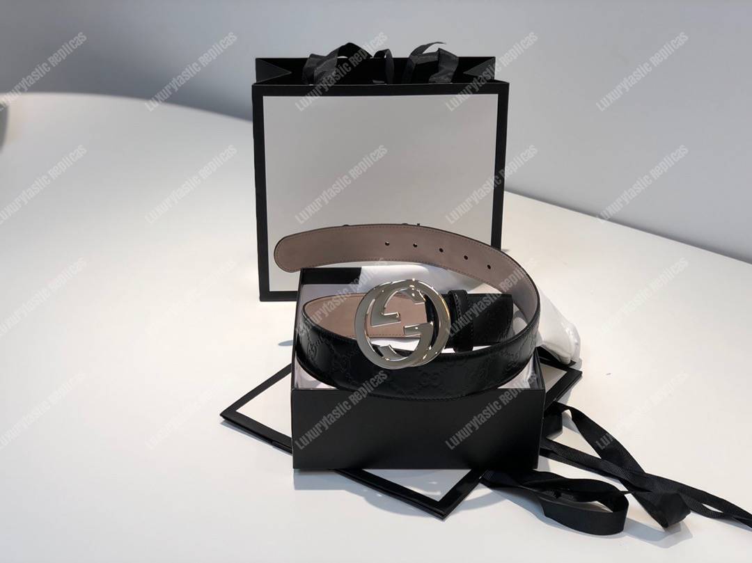 G*u*i signature leather belt black
