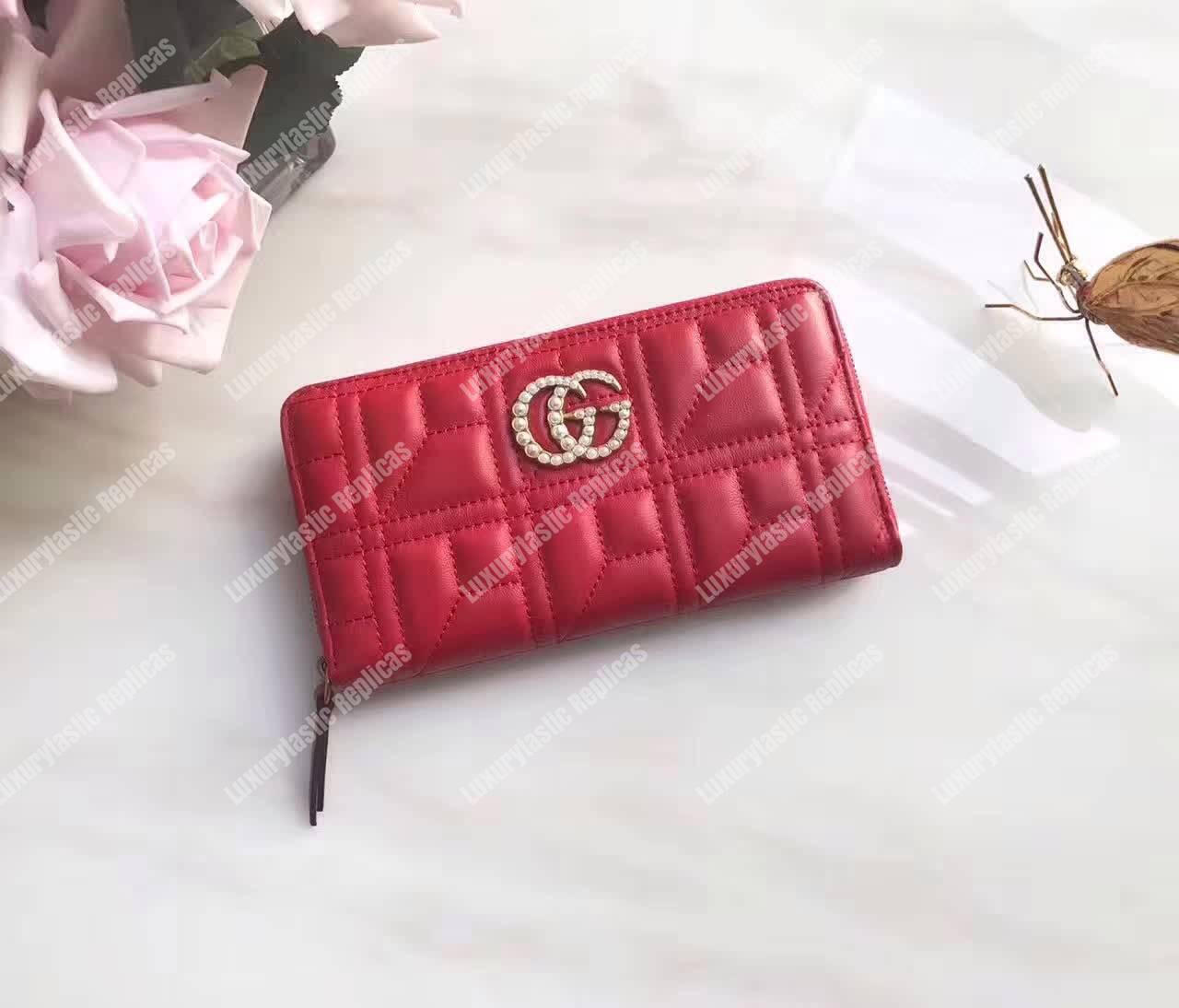 G*u*i gg marmont zip around wallet hibiscus red