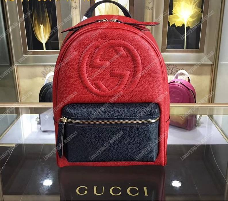 G*u*i soho leather chain backpack red