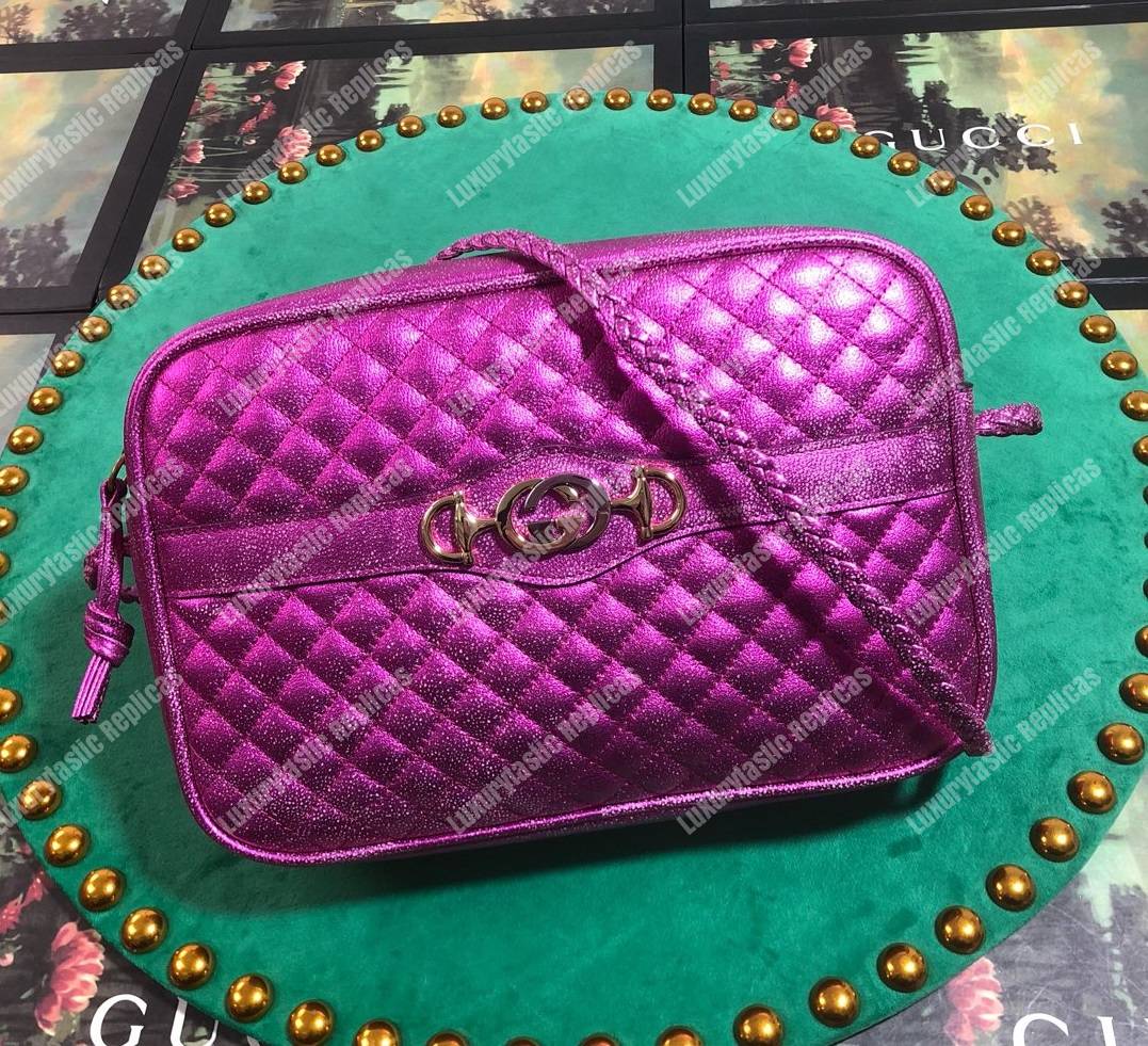 G*u*i laminated leather small shoulder bag purple