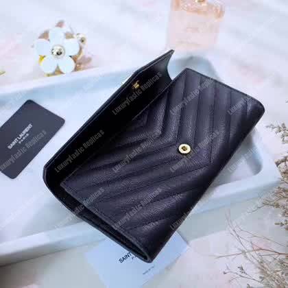 Saint Laurent Monogram Large Flap Wallet Black De Poudre