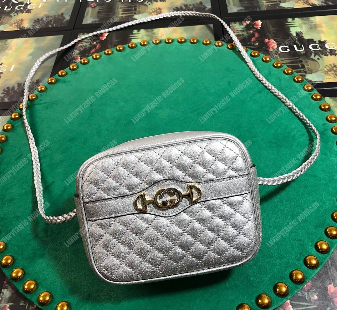 G*u*i mini laminated leather bag silver