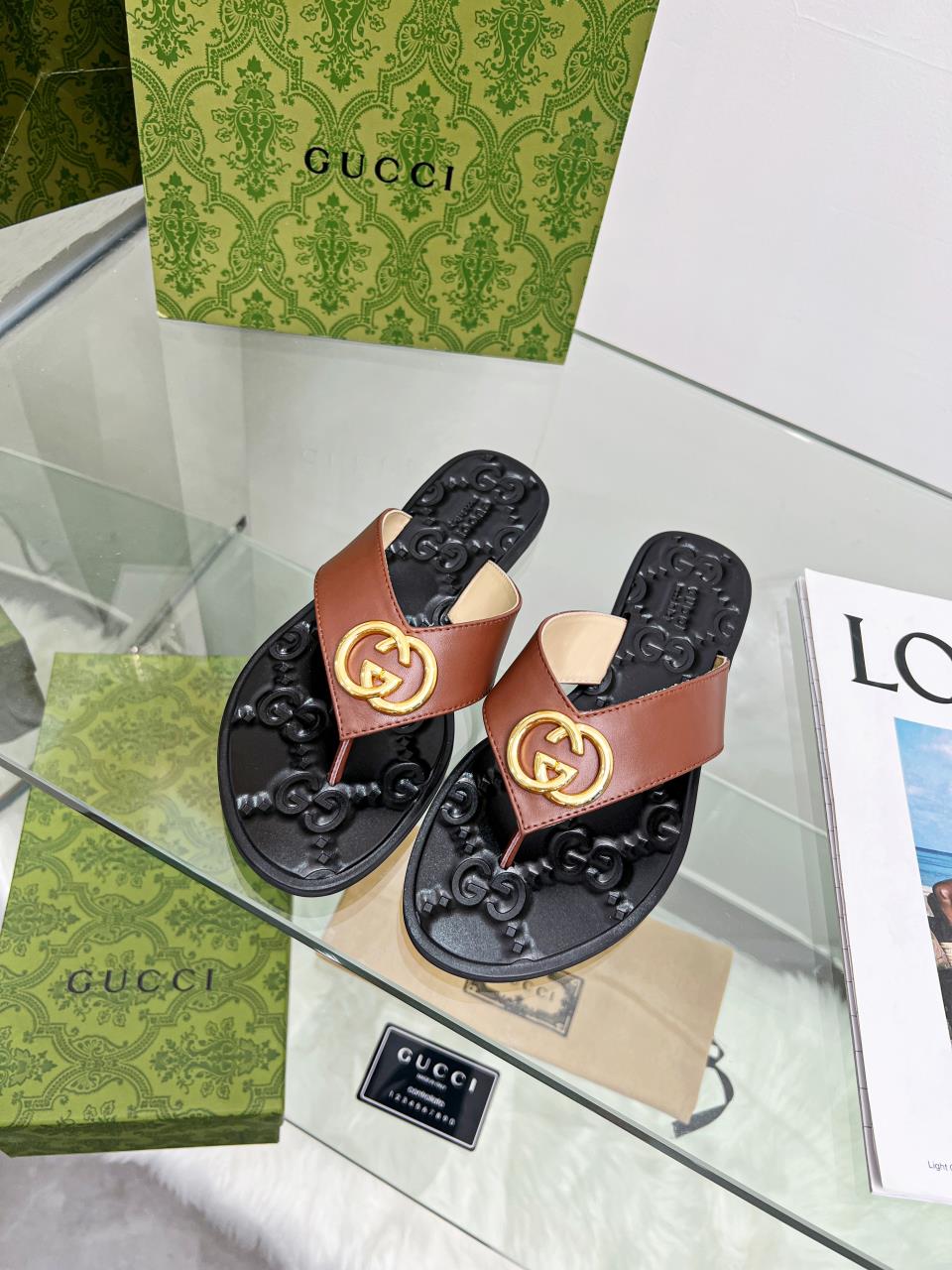 G*u*i gg thong web sandal brown 612138