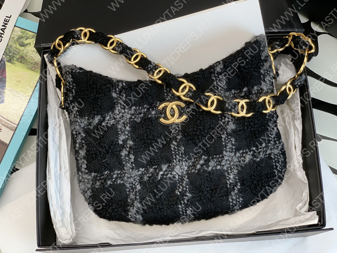 Ch*el maxi small hobo bag black & gray as3564